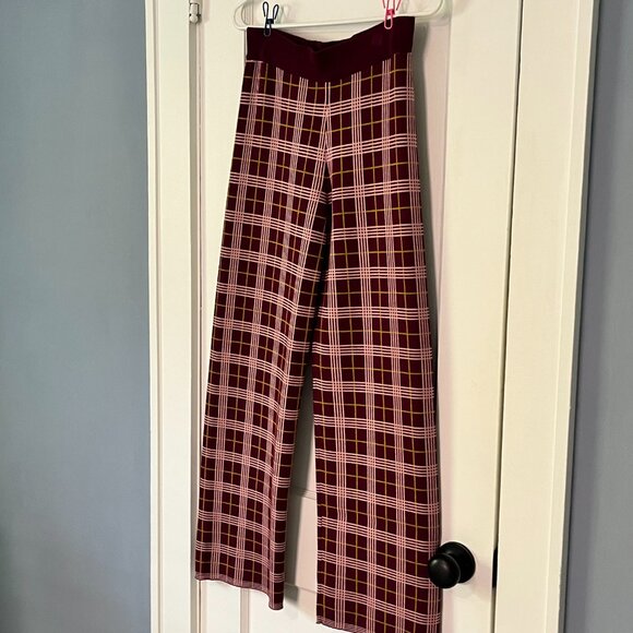 Daydreamer pull on plaid knit cropped pants size small burgundy fall academia - Picture 3 of 10